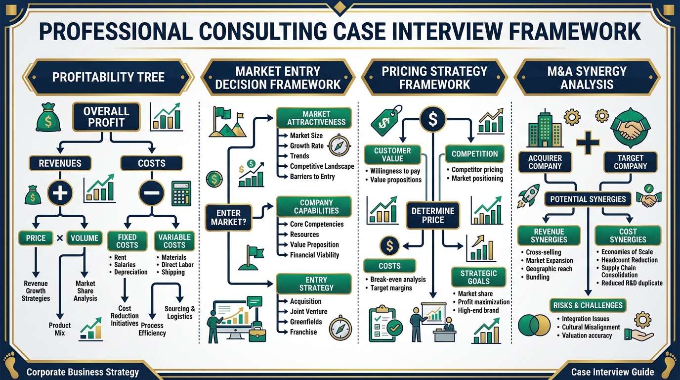 Case Interview Frameworks: Profitability, Market Entry, Pricing & M&A Strategy
