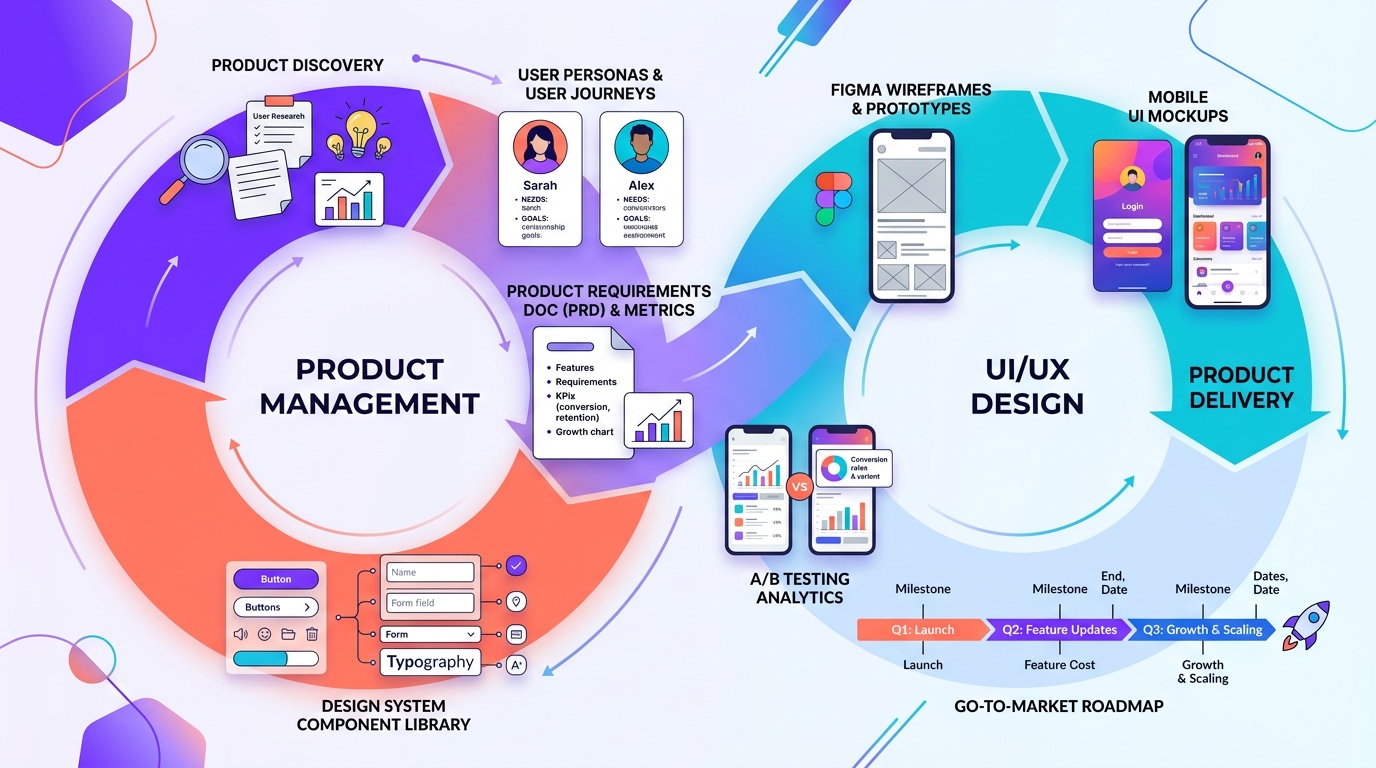 Product & Design: Product Management, Metrics, PRDs, and UI/UX Design Systems